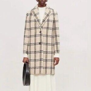 Maje windowpane wool coat in tan beige checkered